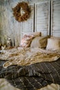 Pillows on the bed in brown tones