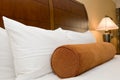 Pillows on bed in hotel room Royalty Free Stock Photo