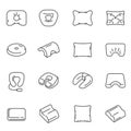 Pillows, cushions different shaped assortment thin line icons set isolated on white.