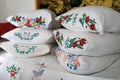 Pillows with embroidered pillowcases