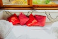 Pillows on sofa in relaxation lounge of luxury resort