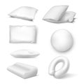 Pillows in white color assortment realistic mockups set. Cushions, bedclothing. Royalty Free Stock Photo