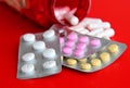 Pills and another drugs for illegal doping manipulations. Pharmacy antibiotic and antidepressant.