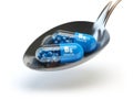 Pills b6 vitamin element in the spoon. Dietary supplements. Vit