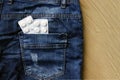 Pills in the back pocket of jeans. Royalty Free Stock Photo