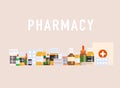 Pills background. Poster/banner for web site. Pharmacy, painkiller capsules and medical drug