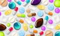 Pills background. Vitamin tablets for good health and antibiotic medications. Poster banner for web site. Pharmacy
