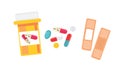 Pills and bandage. Royalty Free Stock Photo