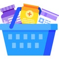 Pills in basket pharmacy delivery icon vector