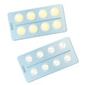 Pills in blister pack. Set of yellow and white medicaments. Vector illustration isolated