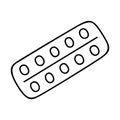 Pills blister pack vector icon hand-drawn with black stroke isolated on white background. Doodle logo of medical tablet Royalty Free Stock Photo