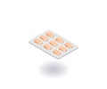 Pills blister, strip with tablets icon. Vector illustration in flat isometric 3D style Royalty Free Stock Photo