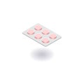 Pills blister, strip with tablets icon. Vector illustration in flat isometric 3D style