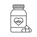 Pills bottle with heart linear icon