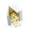 Pills in a box on a white background