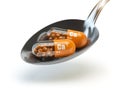 Pills with calcio calcium CA element in the spoon. Dietary suppl Royalty Free Stock Photo