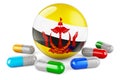 Pills capsule with Bruneian flag. 3D rendering