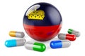 Pills capsule with Liechtensteiner flag. 3D rendering