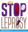 Pills and Capsule to Stop Leprosy during its World Day, Vector Illustration