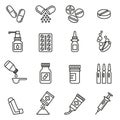 Pills capsules and bottles icons set medical. Royalty Free Stock Photo