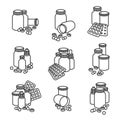 Pills and capsules elements set. Medical bottle collection. Vector