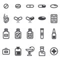 Pills and capsules icons set.