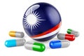 Pills capsules with Marshallese flag. 3D rendering