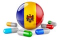 Pills capsules with Moldovan flag. 3D rendering