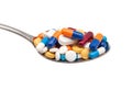 Pills and capsules in a spoon