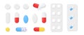 Pills, capsules and tablets set isolated on white background. Realistic drugs and medicines. Drugs, cure and remedy icons or logo