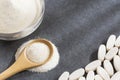 Pills and collagen protein powder in the spoon - Hydrolyzed