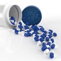 Pills 3d spilling out of pill bottle Royalty Free Stock Photo