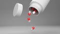Pills droping from a bottle on greay background animation