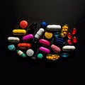 Pills, drug icon, tablets and medicine drugs, colorful capsules with remedy filler,AI generated