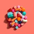 Pills, drug icon, tablets and medicine drugs, colorful capsules with remedy filler,AI generated