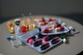 Pills and drugs. Medicine, capsules in blister, tablets Royalty Free Stock Photo