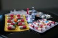 Pills and drugs. Medicine, capsules in blister, tablets Royalty Free Stock Photo