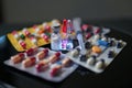 Pills and drugs. Medicine, capsules in blister, tablets Royalty Free Stock Photo