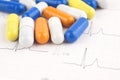 Pills on EKG heart sheet Royalty Free Stock Photo