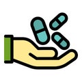 Pills in hand icon color outline vector Royalty Free Stock Photo