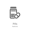 pills icon vector from medicines collection. Thin line pills outline icon vector illustration. Outline, thin line pills icon for Royalty Free Stock Photo