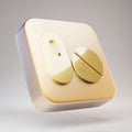 Pills icon. Golden Pills symbol on matte gold plate