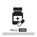 Pills isolated vector icon. Medicine bottle and capsule symbol. Healt sign Royalty Free Stock Photo