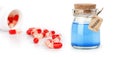 Pills and jar with healing potion panacea
