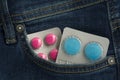 Pills in jeans pocket. Medical concept Royalty Free Stock Photo