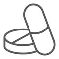 Pills line icon, medical and pharmaceutical, capsule sign, vector graphics, a linear pattern on a white background.