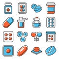 Pills and Medication Drugs Icons Set. Vector