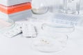 Pills and medication in medical laboratory Royalty Free Stock Photo