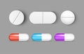 Pills medicine capsule vector icon isolated set. Pharmacy pill treatment painkiller or vitamin medicine Royalty Free Stock Photo