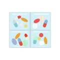 Pills and medicine organizer. Container for medication. Vector illsutration. Medical concept